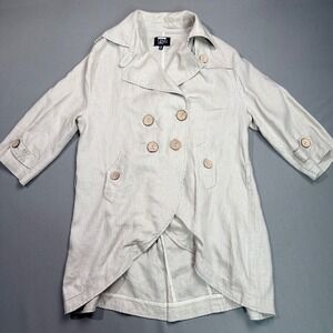 Luii Linen‎ Blend 3/4 Sleeve Jacket Trench Coat Beige Medium Womens
